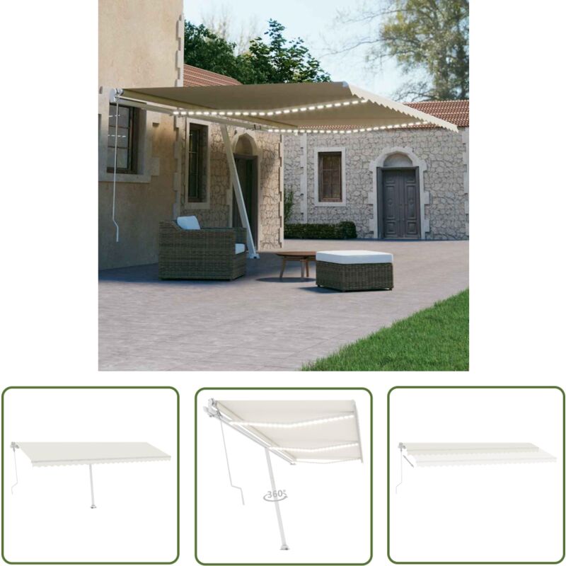 Automatische Markise mit led & Windsensor 600x300 cm Creme - Gartenmarkise - Ausziehbarer Sonnenschutz - Markise Terrasse - Wetterfest - Aluminium