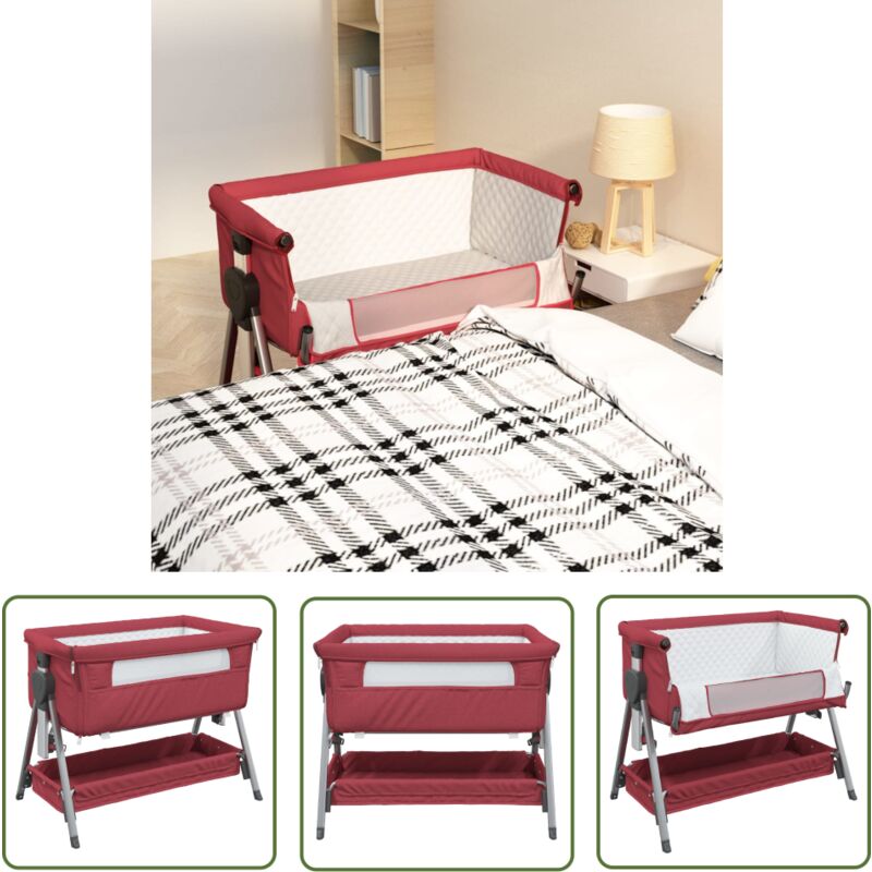 The Living Store - Babybett mit Matratze Rot Leinenstoff - Babybett - Kinderbett - Beistellbett - Reisebett - Liegefläche