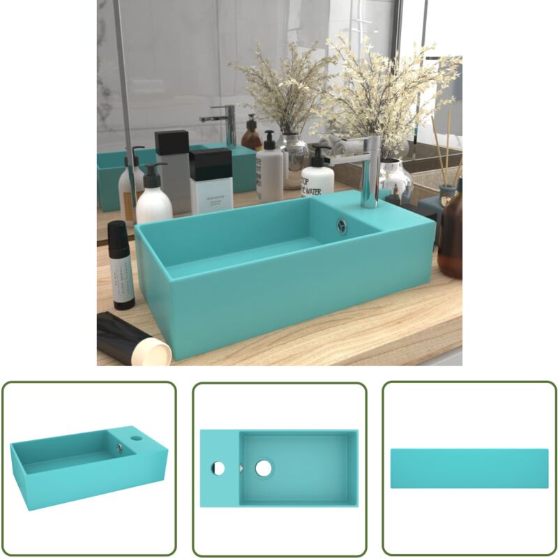 The Living Store - Badezimmer-Waschbecken mit Überlauf Keramik Hellgrün - Waschbecken - Keramik-Waschbecken - Badezimmer-Waschbecken