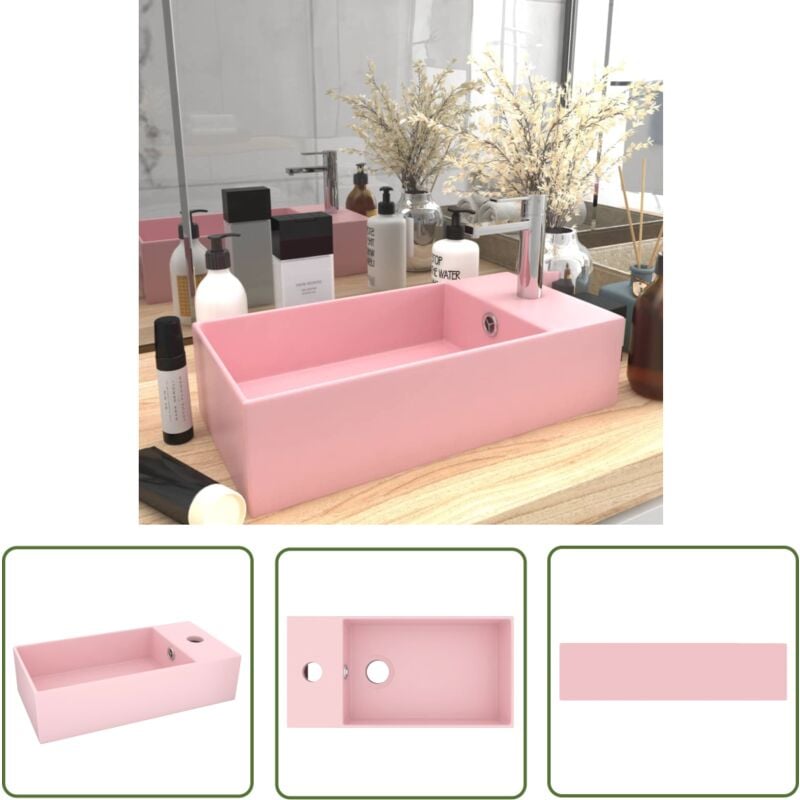 Bonnevie - The Living Store Badezimmer-Waschbecken mit Überlauf Keramik Matt Rosa - Waschbecken - Keramik-Waschbecken - Badezimmer-Waschbecken - Rosa