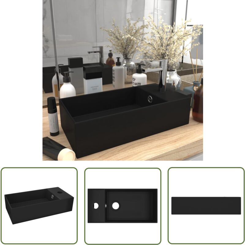 The Living Store - Badezimmer-Waschbecken mit Überlauf Keramik Matt Schwarz - Waschbecken - Keramik-Waschbecken - Badezimmer-Waschbecken - Matt