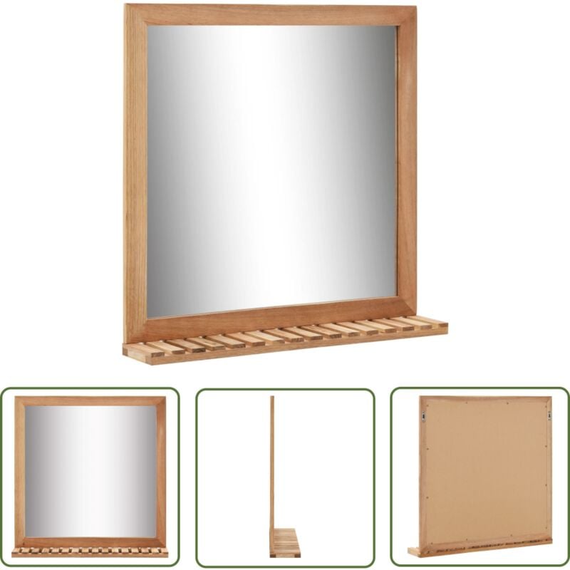 Badezimmerspiegel 60×12×62 cm Walnuss Massivholz - Badezimmer Spiegel - Wandspiegel - Holz Spiegel - Nussbaum Spiegel - Badmöbel - The Living Store