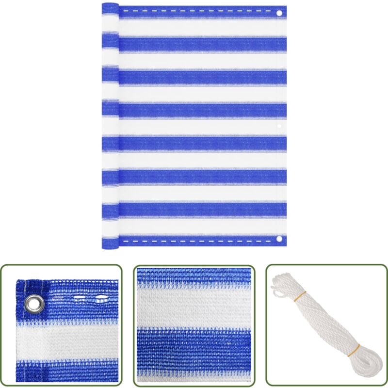 Devenirriche - The Living Store Balkon-Sichtschutz Blau und Weiß 90x300 cm hdpe - Balkon Sichtschutz - hdpe Sichtschutz - Windsack - Wasserdichter