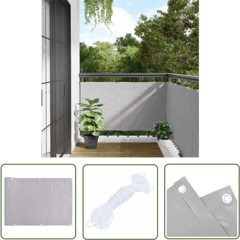 The Living Store - Balkon-Sichtschutz Grau 500x90 cm pvc - Balkon Sichtschutz - pvc Sichtschutz - Wetterfest - uv Schutz - Grauer Sichtschutz