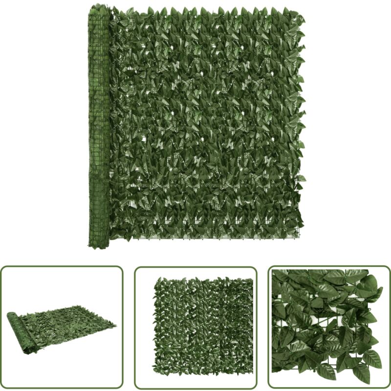 The Living Store Balkon-Sichtschutz mit Dunkelgrünen Blättern 500x150 cm - Balkon Sichtschutz - Gartensichtschutz - Windschutz - UV Schutz - Privacy