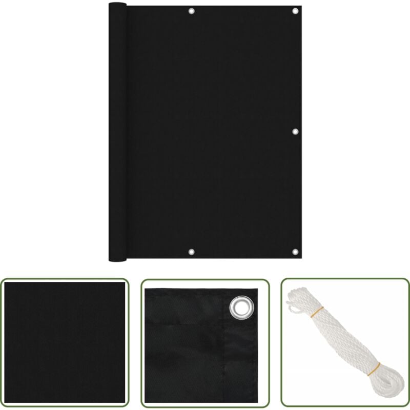 The Living Store - Balkon-Sichtschutz Schwarz 120x500 cm Oxford-Gewebe - Balkon Sichtschutz - Windschutz - Wasserdichtes Gewebe - uv Schutz - Oxford