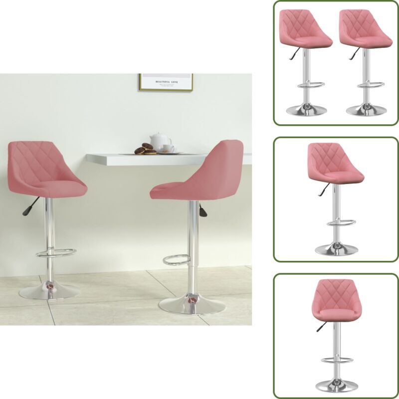 Barhocker 2 Stk. Rosa Samt - Samtsessel - Rosa Sessel - Barhocker - Drehbares Stuhl - Höhenverstellbarer Stuhl - The Living Store