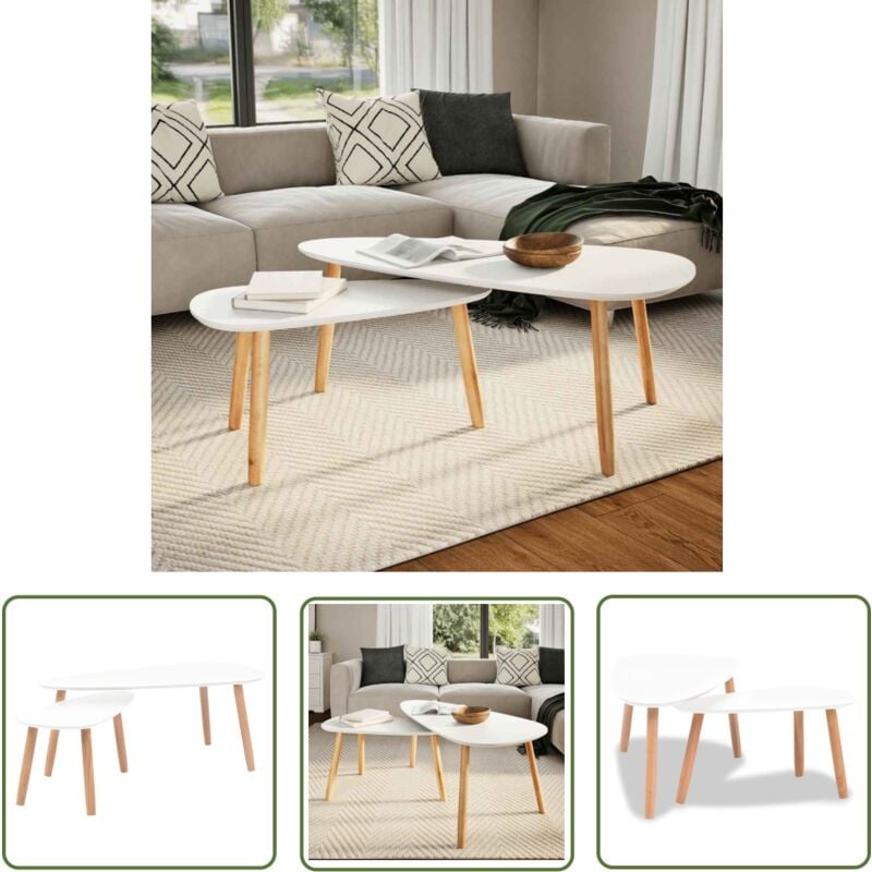 The Living Store - 2-tlg. Couchtisch-Set Massivholz Kiefer Weiß - Couchtisch - Holztisch - Kiefernholz - Weißer Couchtisch - Wohnzimmereinrichtung