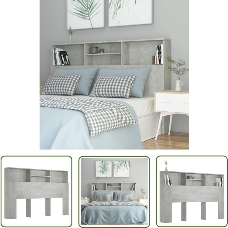 Bett-Kopfteil mit Ablagen Betongrau 160x19x103,5 cm - Bett-Kopfteil - Holzwerkstoff - Regal-Kopfteil - Bettkopfteil - Wohnraumgestaltung - The Living