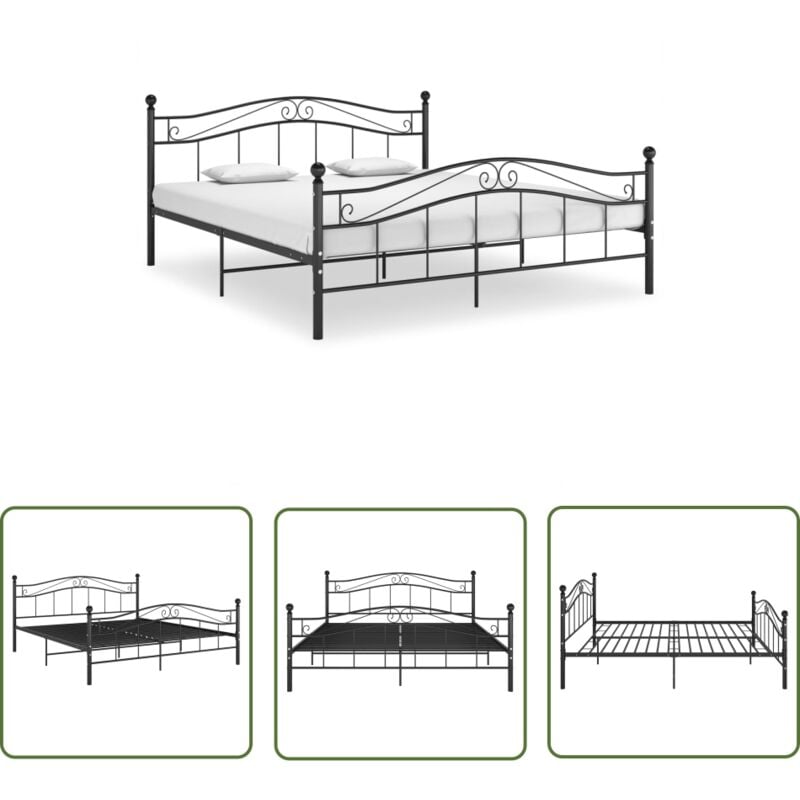 The Living Store Bett Schwarz Metall 200x200 cm - Doppelbett - Metallbett - Schwarzes Bett - Boxspringbetten - Bettgestell