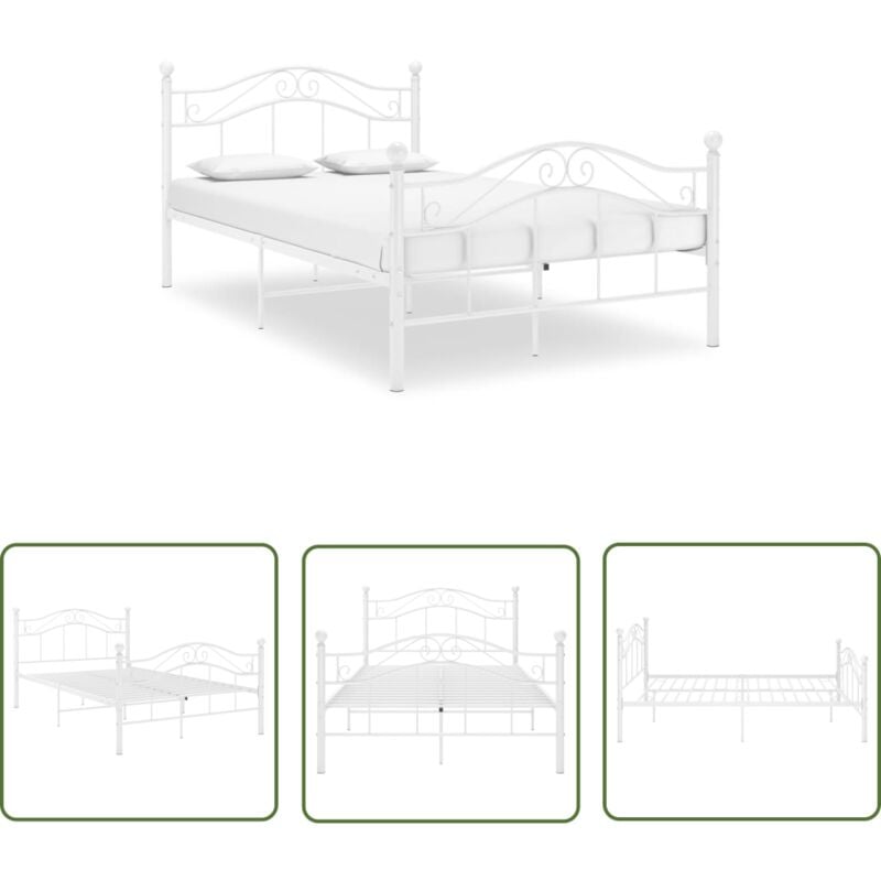 Devenirriche - The Living Store Bett Weiß Metall 120x200 cm - Metallbett - Doppelbett - Weißes Bett - Bettgestell - Boxspringbetten
