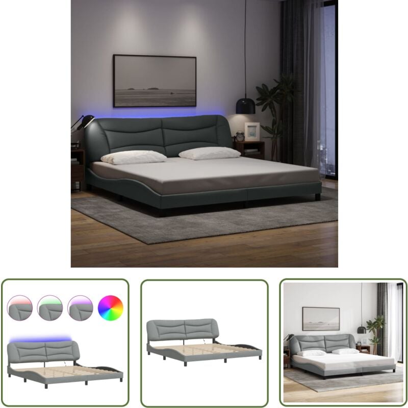 The Living Store - Bettgestell mit led ohne Matratze Hellgrau 200x200 cm Stoff - Bettrahmen - Holzbetten - Doppelbett - Boxspringbett - LED-Bett