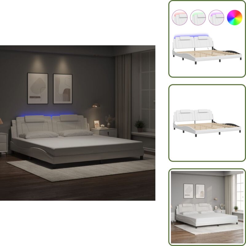The Living Store Bettgestell 'Viana' mit LED ohne Matratze Weiß 200x200 cm - LED-Leuchten