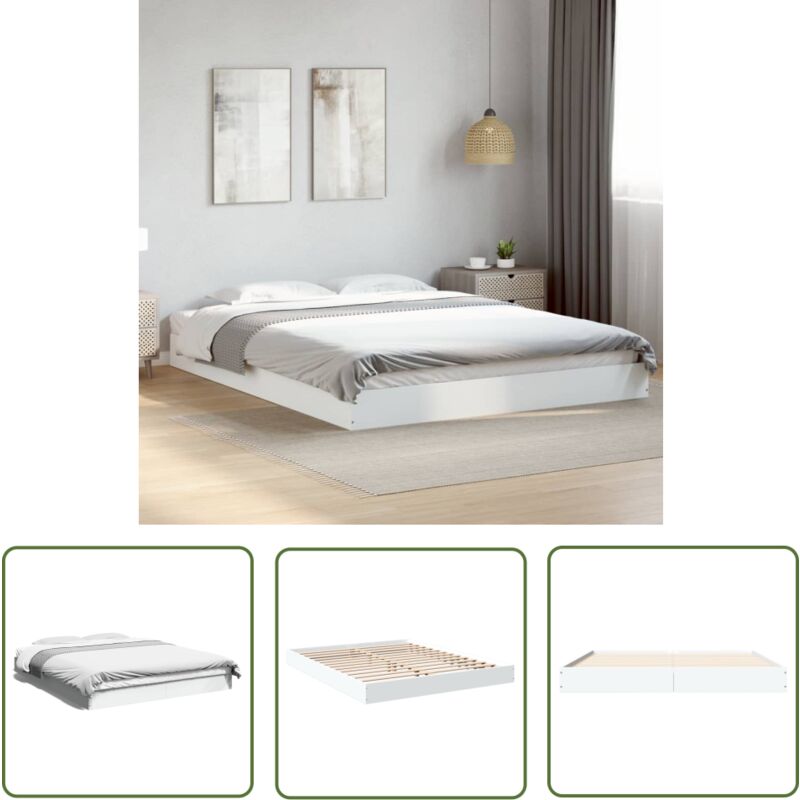 The Living Store Bettgestell ohne Matratze Weiß 160x200 cm Holzwerkstoff - Bettes Gestell - Doppelbett - Holzrahmen - Weißes Bett - Modernes Bett