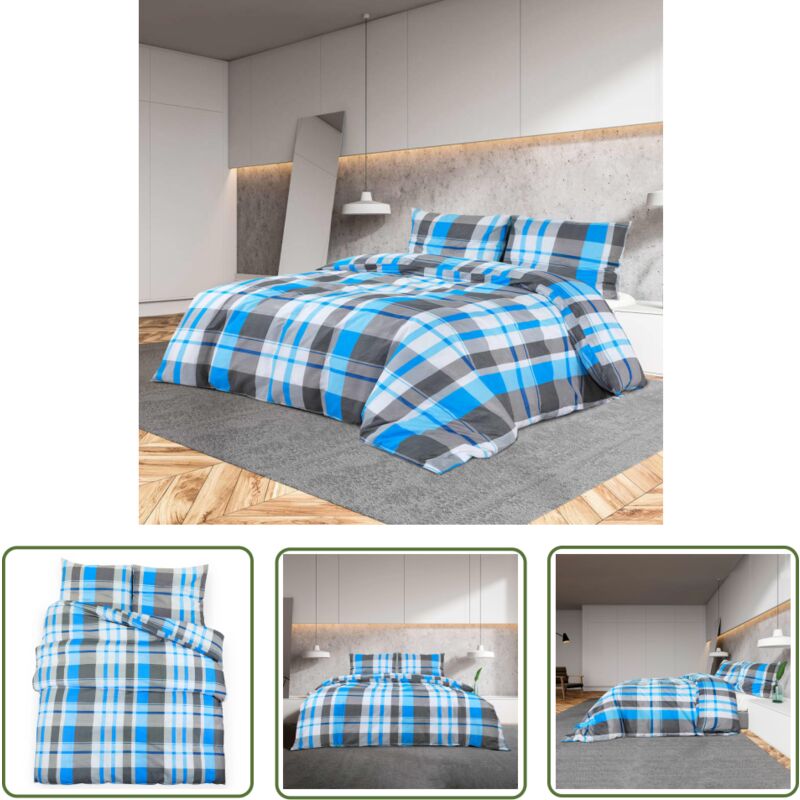 The Living Store - Bettwäsche-Set Blau und Grau 260x240 cm Baumwolle - Bettsachen - Bettwäsche - Baumwollbettwäsche - Duftfreie Bettwäsche - Blau Grau