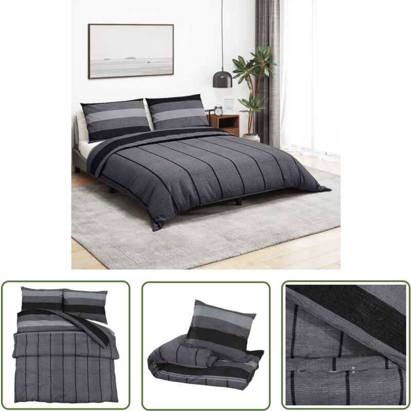 The Living Store - Bettwäsche-Set Dunkelgrau 200x200 cm Baumwolle - Bettsachen - Bettwäsche - Baumwollbettwäsche - Dunkelgraue Bettwäsche