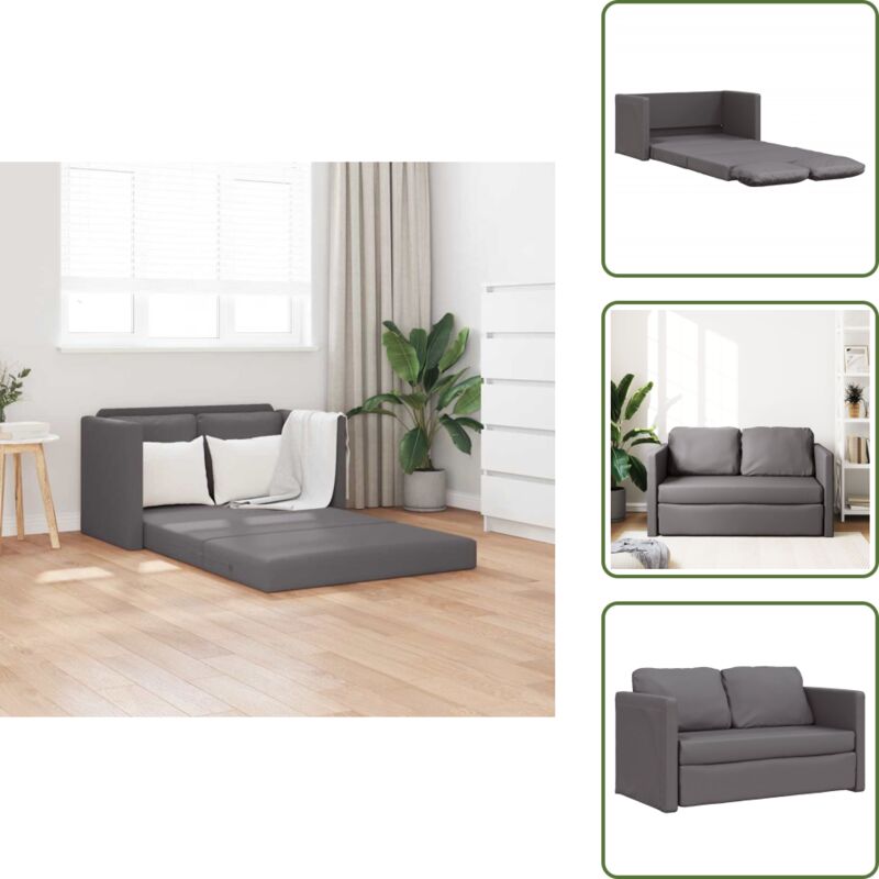 The Living Store - Bodensofa mit Schlaffunktion Grau 112x174x55 cm Kunstleder - Bodensofa - Couch - Schlafcouch - Gästebett - Kleines Sofa