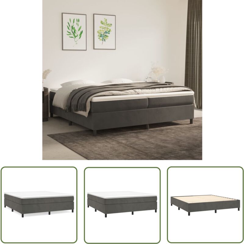 The Living Store - Bettgestell ohne Matratze Dunkelgrau 200x200 cm Samt - Samtbett - Doppelbett - Boxspringbetten - Betten Gestell - Dunkles Bett