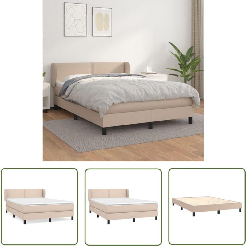 The Living Store Boxspringbett Matratze Cappuccino-Braun 140x200cm Kunstleder - Boxspringbett - Betten - Doppelbett - Kunstlederbett - Lattenrost