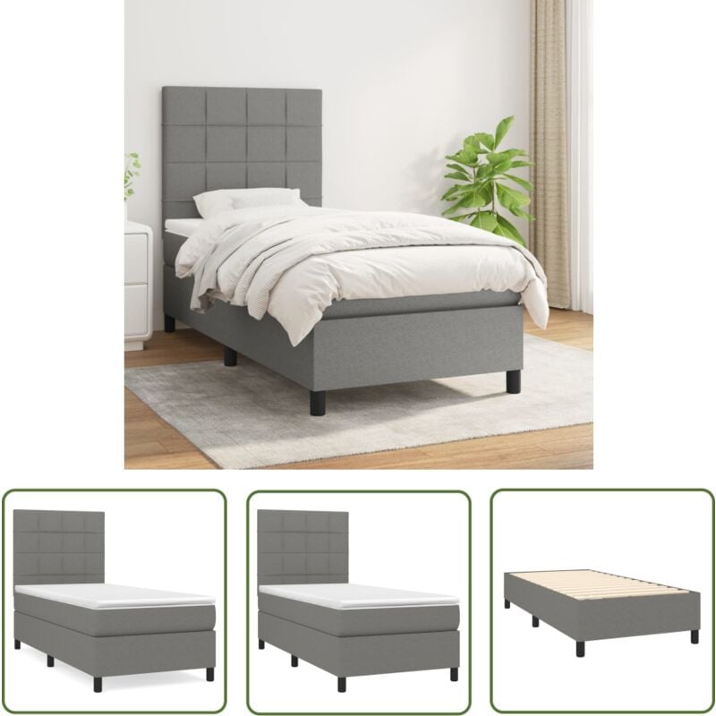 The Living Store - Boxspringbett mit Matratze Dunkelgrau 100x200 cm Stoff - Boxspringbett - Doppelbett - Bettenrahmen - Matratze - Nachttisch