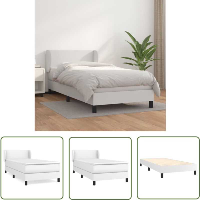 Boxspringbett mit Matratze Weiß 100x200 cm Kunstleder - Boxspringbett - Betten - Doppelbett - Weißes Bett - Kunstleder Bett - The Living Store