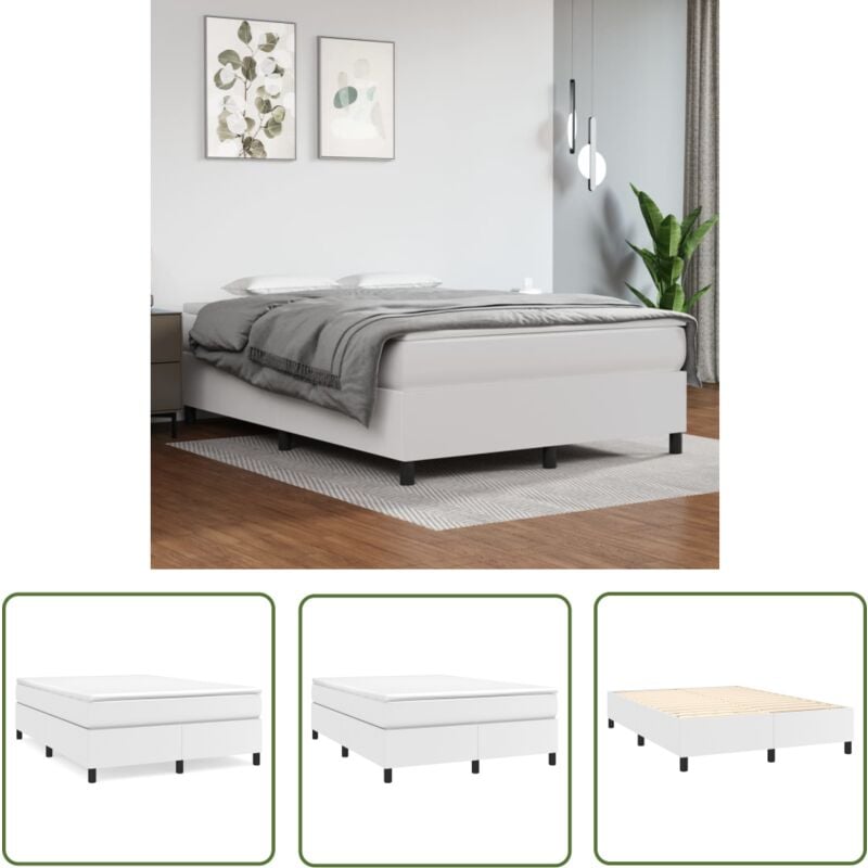 The Living Store - Boxspringbett mit Matratze Weiß 140x200 cm Kunstleder - Boxspringbett - Betten - Doppelbett - Weißes Bett - Kunstlederbett
