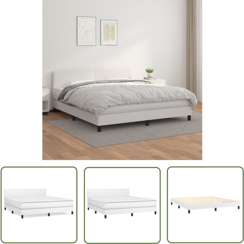 Boxspringbett mit Matratze Weiß 180x200 cm Kunstleder - Boxspringbett - Doppelbett - Bettenrahmen - Kunstlederbett - Weißes Bett - The Living Store