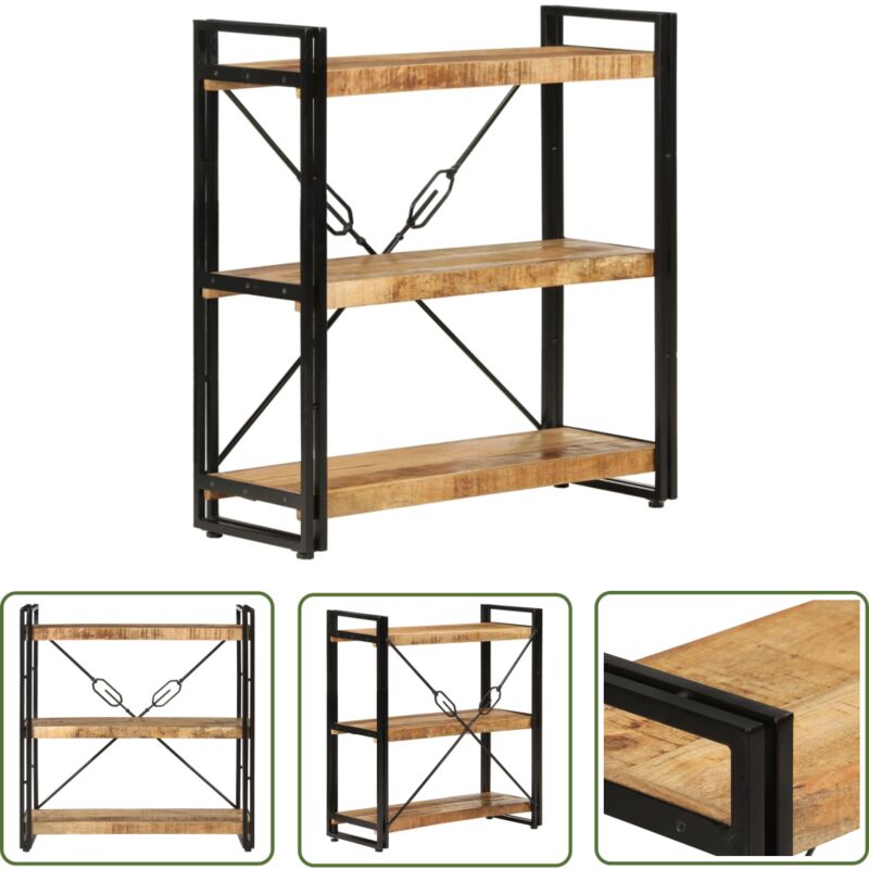 The Living Store - Bücherregal 3 Fächer 77x30x80 cm Massivholz Mango und Eisen - Buche Regal - Holzmöbel - Mangoholz Regal - Bücherstand