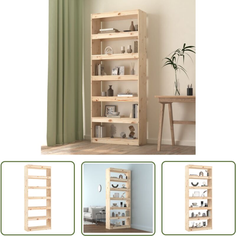 The Living Store Bücherregal/Raumteiler 80x30x199,5 cm Massivholz Kiefer - Buche Regal - Holzkasten - Regal Massiv - Bücherständer - Raumteiler