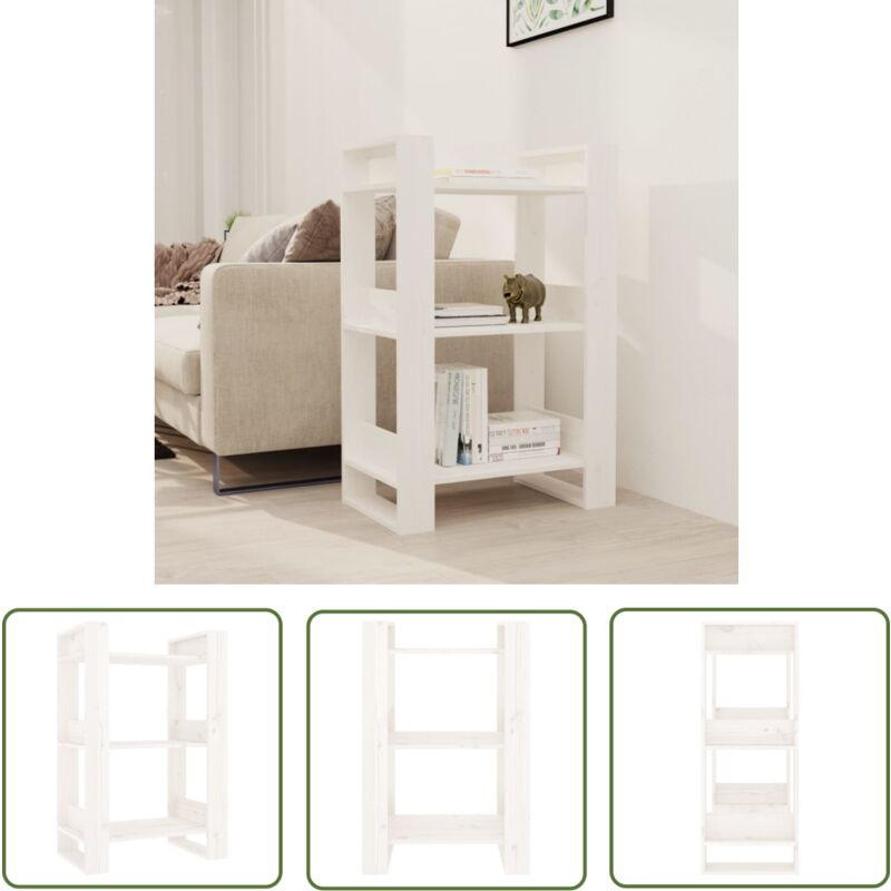 The Living Store - Bücherregal/Raumteiler Weiß 60x35x91 cm Massivholz Kiefer - Holzregal - Buche - Bücherregal Weiß - Regal Massiv - Raumteiler