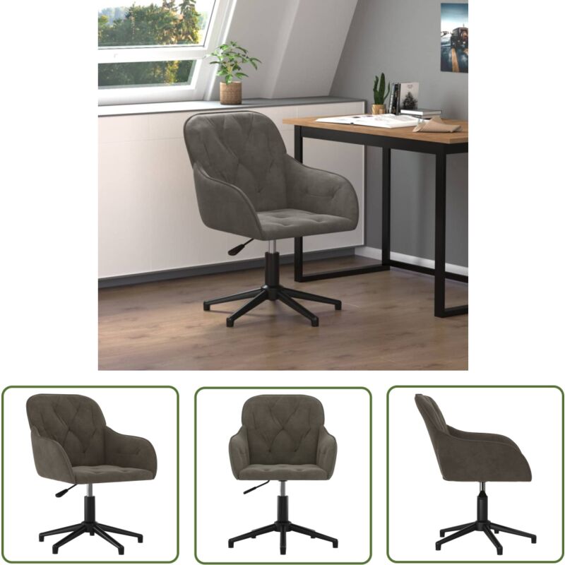 The Living Store - Bürostuhl Drehbar Dunkelgrau Samt - Bürostuhl - Drehstuhl - Samtstuhl - Arbeitsplatzstuhl - Home Office Stuhl