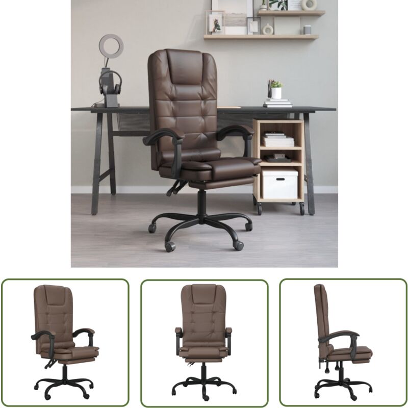 The Living Store Bürostuhl mit Massagefunktion Braun Kunstleder - Massierender Bürostuhl - Ergonomischer Bürostuhl - Schreibtischstuhl