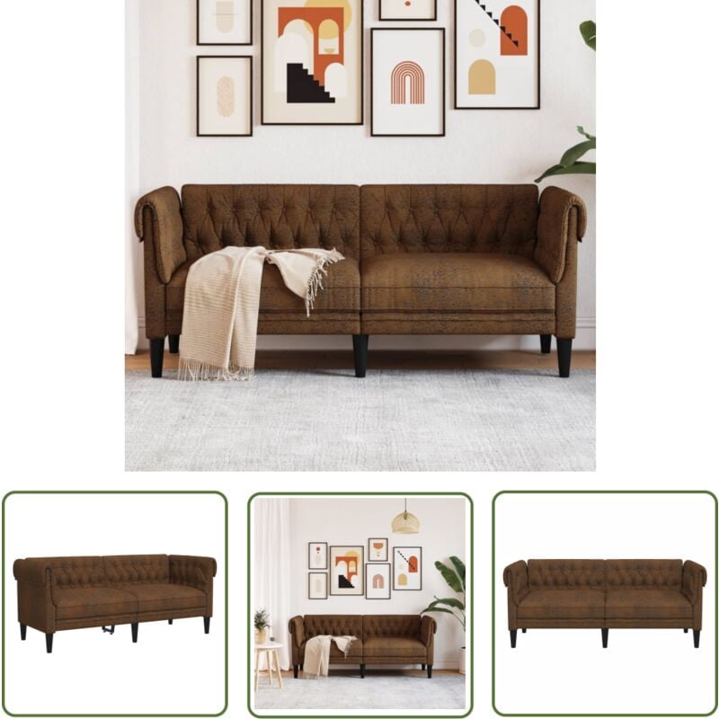 The Living Store - Chesterfield-Sofa 2-Sitzer Braun Stoff - Chesterfield Sofa - Lederlook Sofa - Couchtisch - Wohnzimmer Dekoration - Gemütliches Sofa