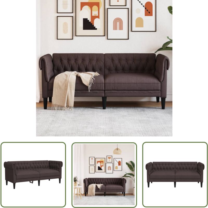 The Living Store - Chesterfield-Sofa 2-Sitzer Dunkelbraun Stoff - Chesterfield Sofa - Lederlook Sofa - Couchtisch - Wohnzimmer Dekoration