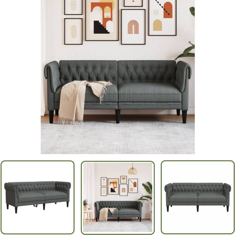 The Living Store - Chesterfield-Sofa 2-Sitzer Dunkelgrau Stoff - Chesterfield Sofa - Couch - 2-Sitzer Sofa - Grau Sofa - Wohnzimmer Möbel