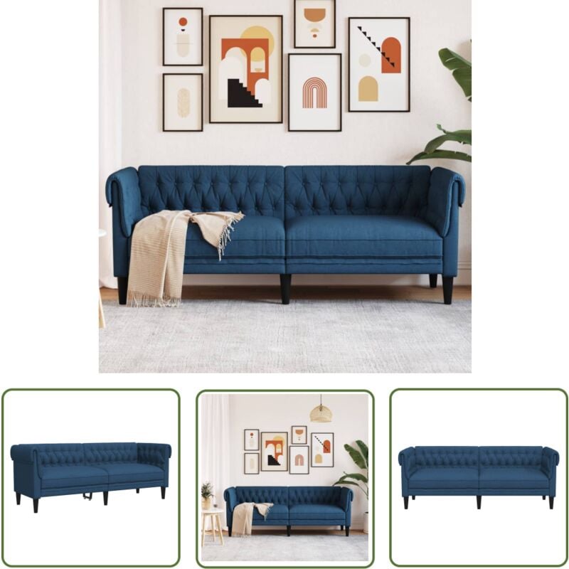 The Living Store - Chesterfield-Sofa 3-Sitzer Blau Stoff - Chesterfield Sofa - Couch - Leder Sofa - Samtcouch - Esszimmerstuhl