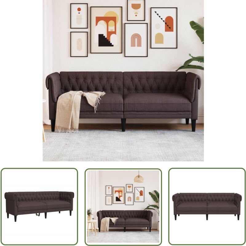 The Living Store - Chesterfield-Sofa 3-Sitzer Dunkelbraun Stoff - Chesterfield Sofa - Leder Sofa - Couch - Wohnzimmer Möbel - Sessel