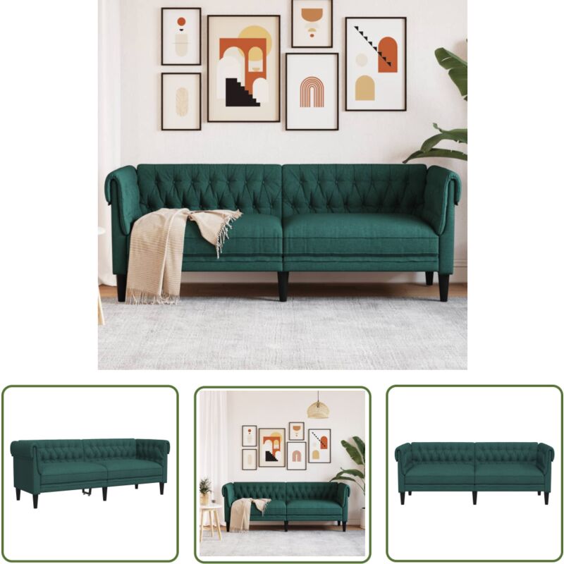 The Living Store - Chesterfield-Sofa 3-Sitzer Dunkelgrün Stoff - Chesterfield Sofa - Sofas - Leder Sofa - Lounge Möbel - Wohnzimmer Dekoration