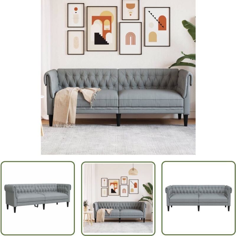 The Living Store - Chesterfield-Sofa 3-Sitzer Hellgrau Stoff - Chesterfield Sofa - Couch - Leder Sofa - Samtcouch - Esszimmerstuhl