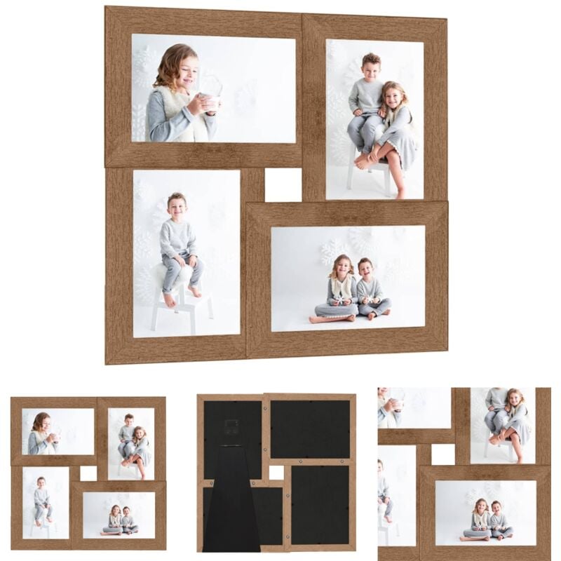 The Living Store - Collage Bilderrahmen für 4x(13x18 cm) Fotos Hellbraun mdf - Bilderrahmen - Braun