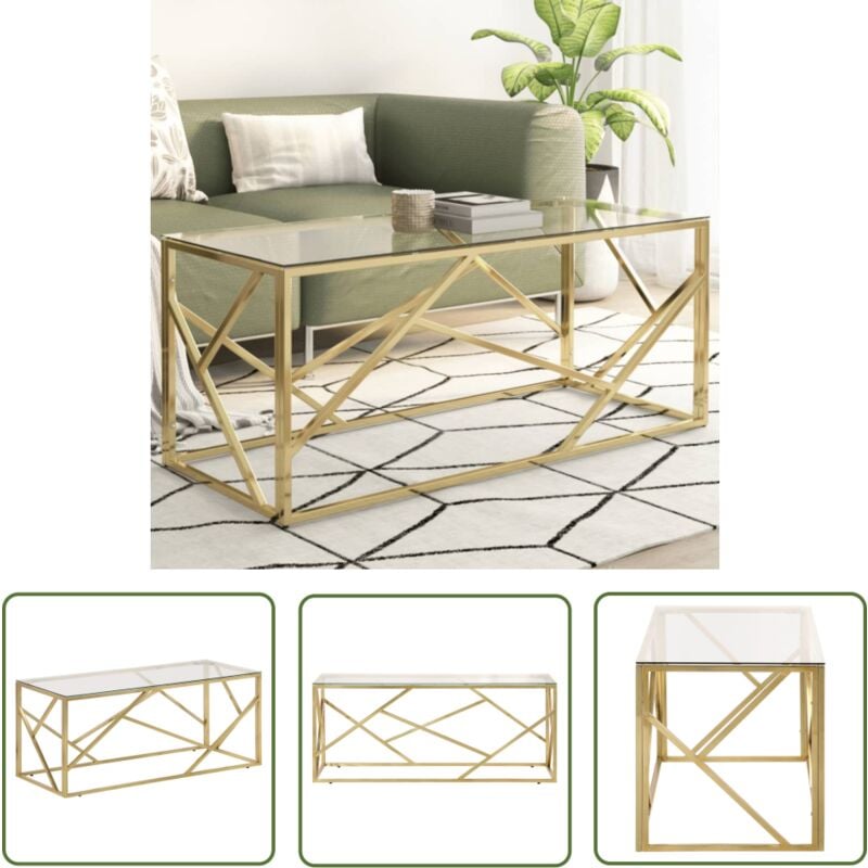 The Living Store - Couchtisch Golden Edelstahl und Hartglas - Couchtisch - Wohnzimmertisch - Esszimmertisch - Edelstahl Couchtisch - Goldener