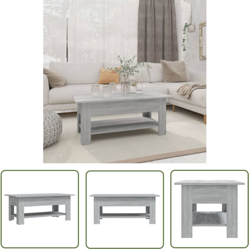 The Living Store - Couchtisch Grau Sonoma 102x55x42 cm Holzwerkstoff - Moderner Couchtisch - Couchtisch Grau - Holzwerkstoff Couchtisch