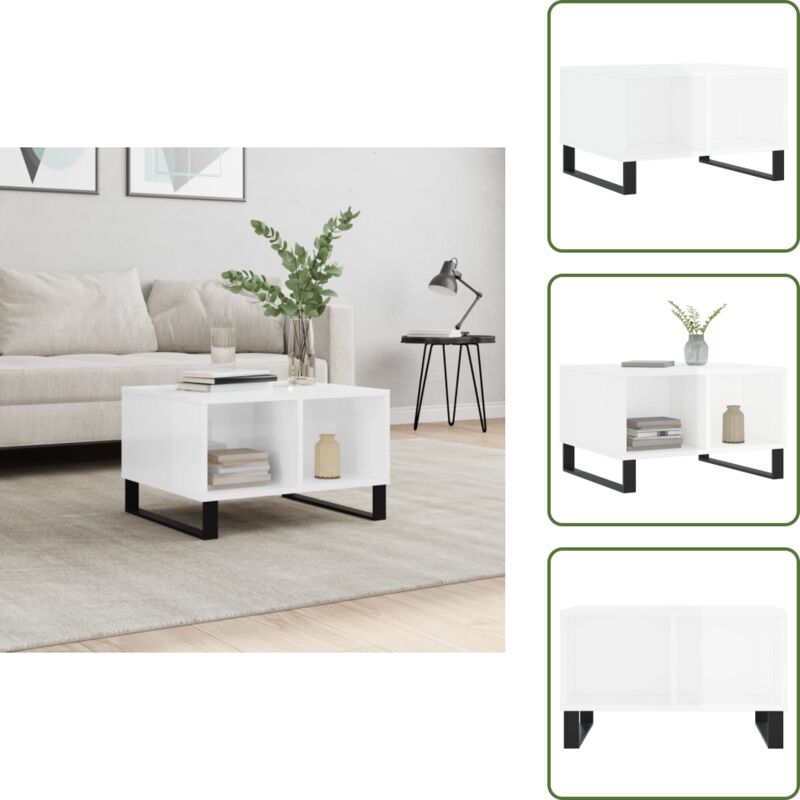 The Living Store - Couchtisch Hochglanz-Weiß 60x50x36,5 cm Holzwerkstoff - Couchtisch - Wohnzimmerstil - Holzwerkstoff Möbel - Weißer Couchtisch