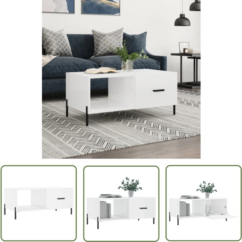 The Living Store - Couchtisch Hochglanz-Weiß 90x50x40 cm Holzwerkstoff - Couchtisch - Wohnzimmerstil - Holzwerkstoff - Weißer Couchtisch - Sideboard