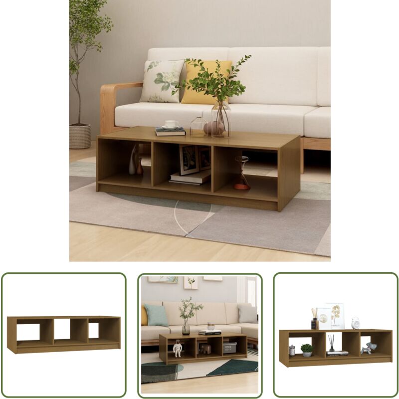 The Living Store - Couchtisch Honigbraun 110x50x34 cm Massivholz Kiefer - Holz Couchtisch - Kiefernholz Couchtisch - Massivholzmöbel - Wohnzimmer
