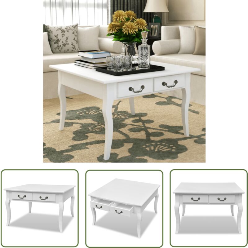 Couchtisch mit 4 Schubladen Weiß - Couchtisch - Weißer Couchtisch - Holz Couchtisch - mdf Couchtisch - Sideboard - The Living Store