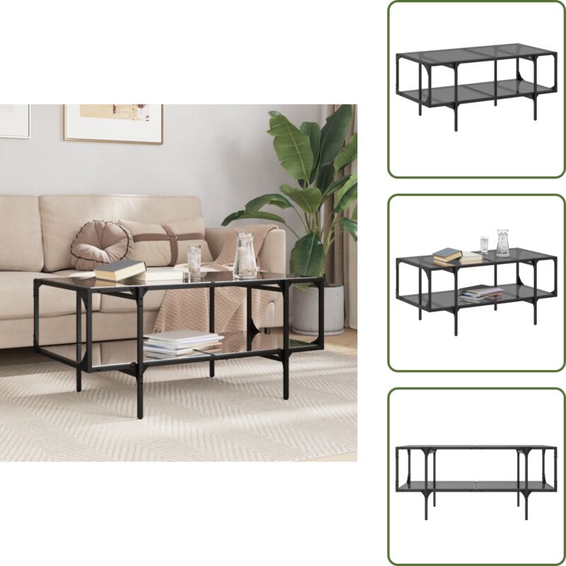 The Living Store - Couchtisch mit Glasplatte Schwarz 98,5x50x45 cm Stahl - Couchtisch - Wohnzimmertisch - Glastisch - Holztisch - Moderner Couchtisch