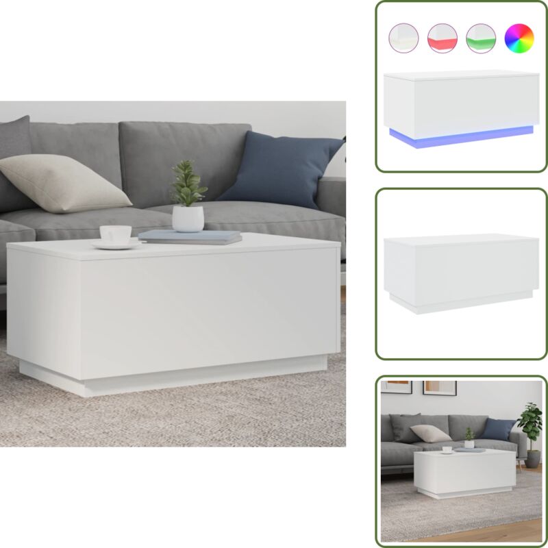 The Living Store - Couchtisch mit LED-Leuchten Weiß 90x50x40 cm - Couchtisch - Wohnzimmerstil - led Beleuchtung - Holzwerkstoff - Weißer Couchtisch