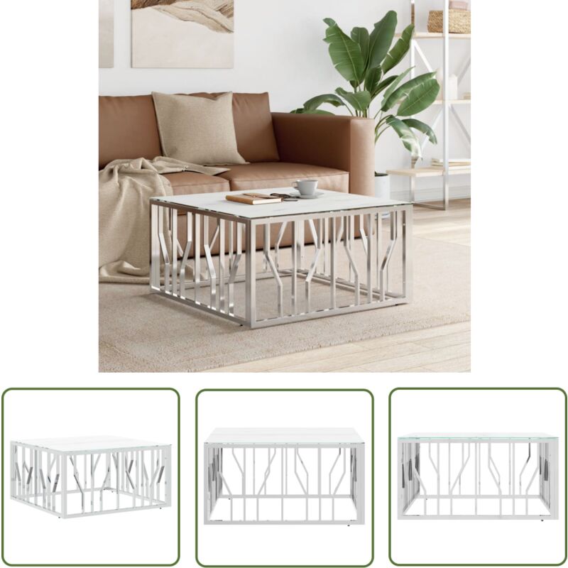 The Living Store - Couchtisch Silbern 80x80x40 cm Edelstahl und Glas - Esszimmertisch - Couchtisch - Wohnzimmertisch - Edelstahl Couchtisch - Glas