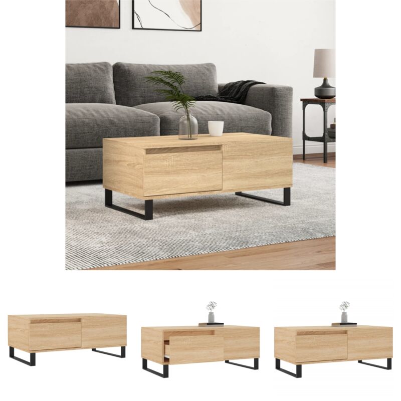 Metallbeine Couchtisch - vidaXL Couchtisch Sonoma-Eiche 90x50x36,5 cm Holzwerkstoff - Stauraum Couchtisch